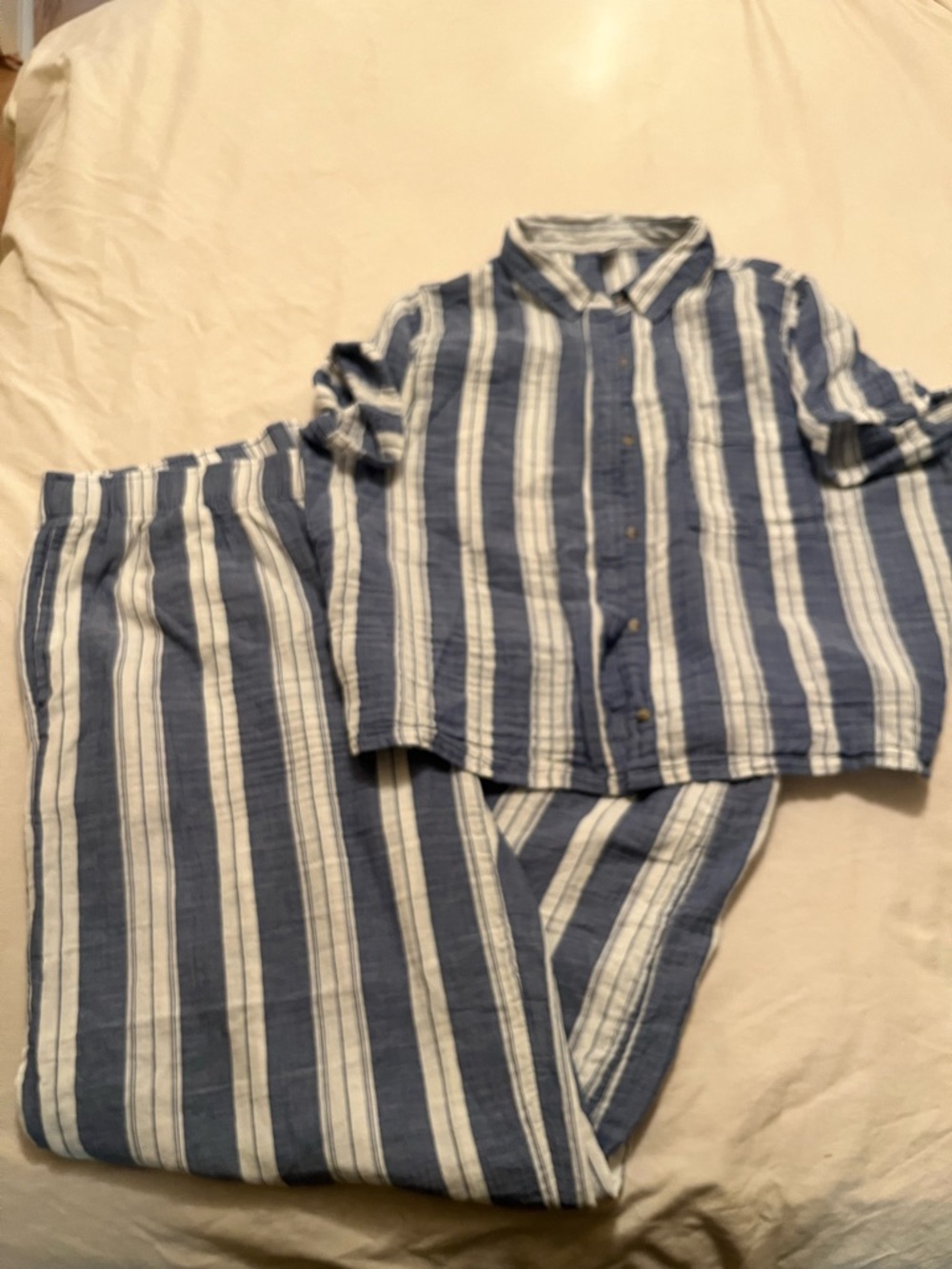 Old Navy Blue & White Striped Cotton Set - Button-Front Top & Pants